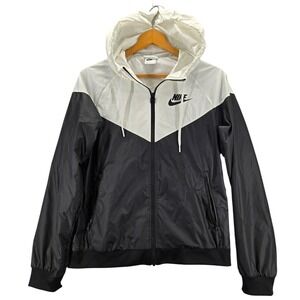 Nike Windrunner Hooded Windbreaker Jacket Black White Chevron Womens Small